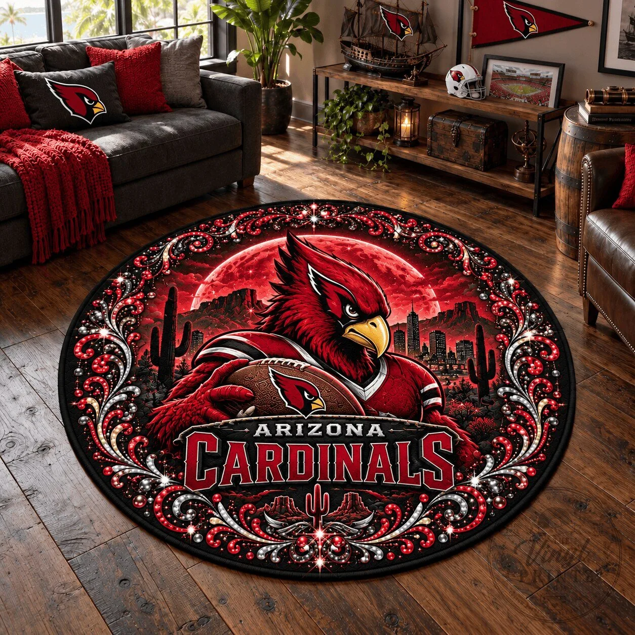 Arizona Cardinals Football Team Mascot Round Area Rug