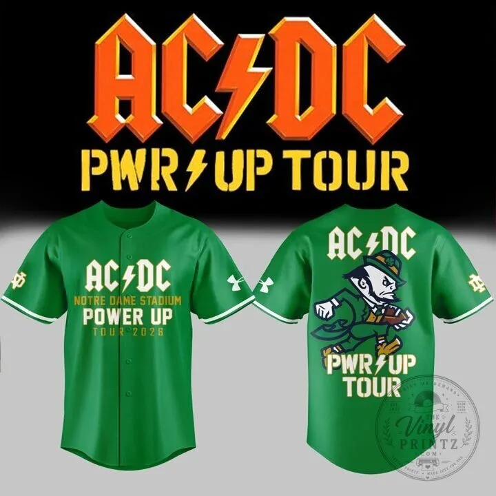 2026 AC/DC Power Up Tour Green Notre Dame Football Baseball Jersey 2 2026 AC/DC Power Up Tour Green Notre Dame Football Baseball Jersey
