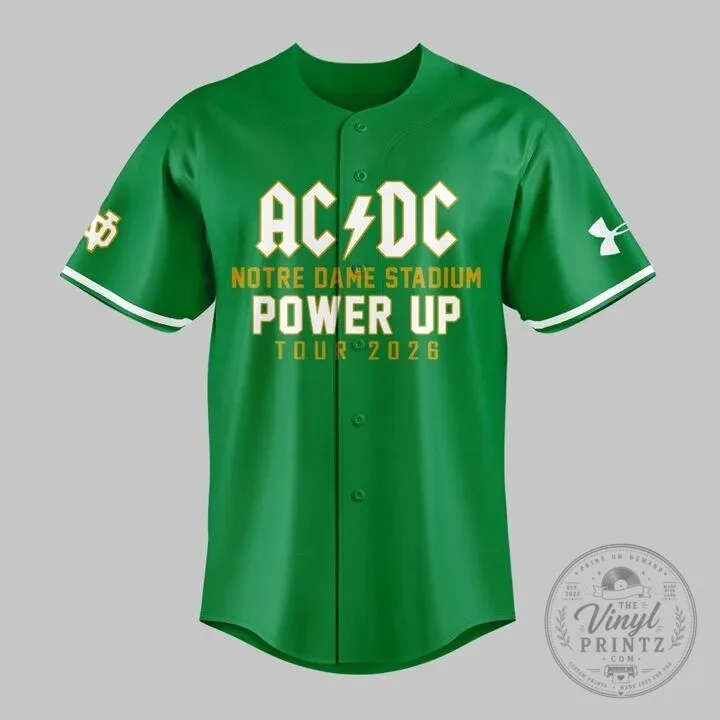 2026 AC/DC Power Up Tour Green Notre Dame Football Baseball Jersey 10 2026 AC/DC Power Up Tour Green Notre Dame Football Baseball Jersey