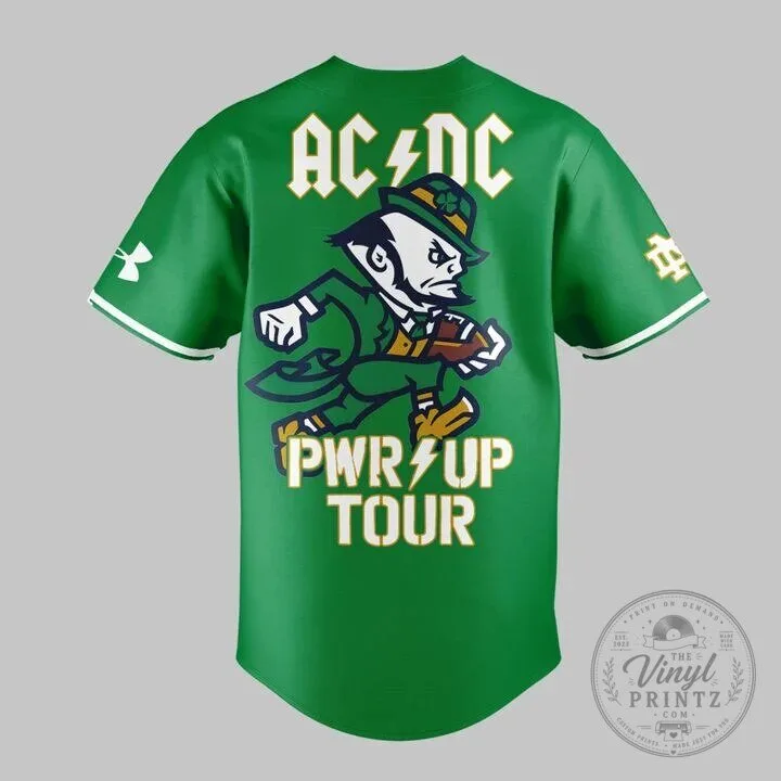 2026 AC/DC Power Up Tour Green Notre Dame Football Baseball Jersey 11 2026 AC/DC Power Up Tour Green Notre Dame Football Baseball Jersey