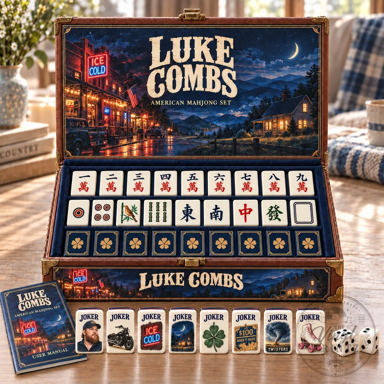 Luke Combs American Mahjong Set with Ice Cold Theme and User Manual