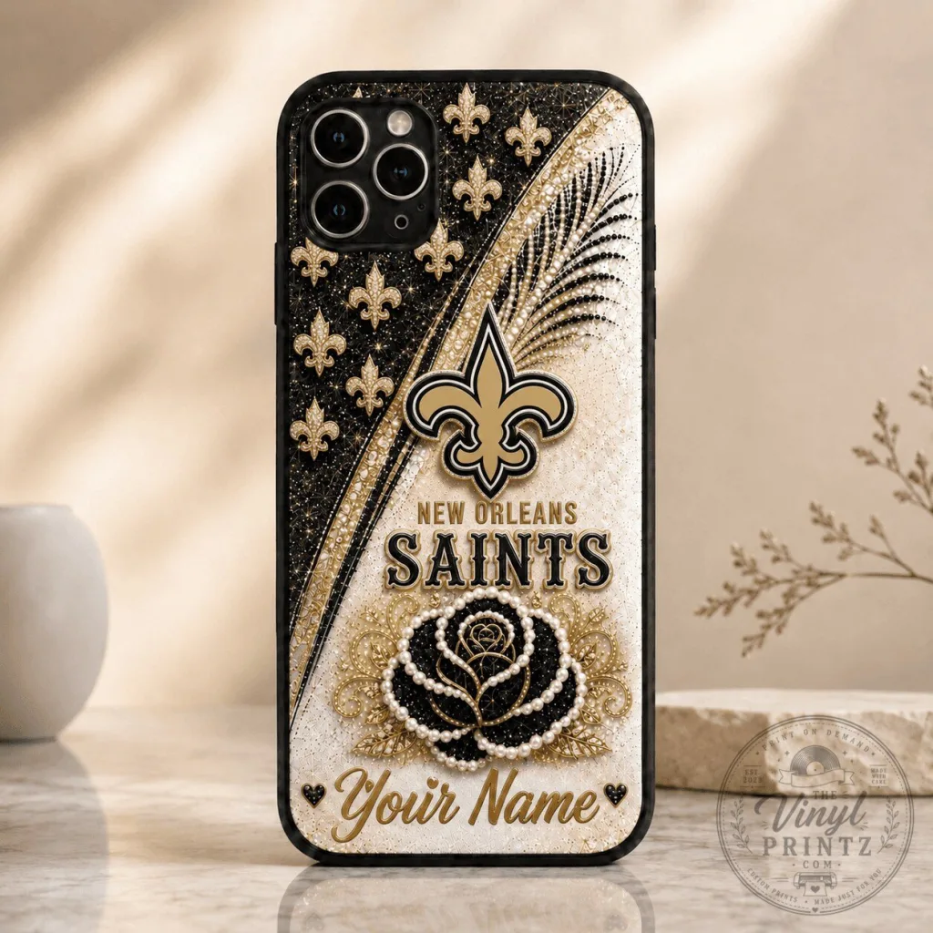 New Orleans Saints Personalized Football Team Black and Gold Glitter Phone Case New Orleans Saints Personalized Football Team Black and Gold Glitter Phone Case