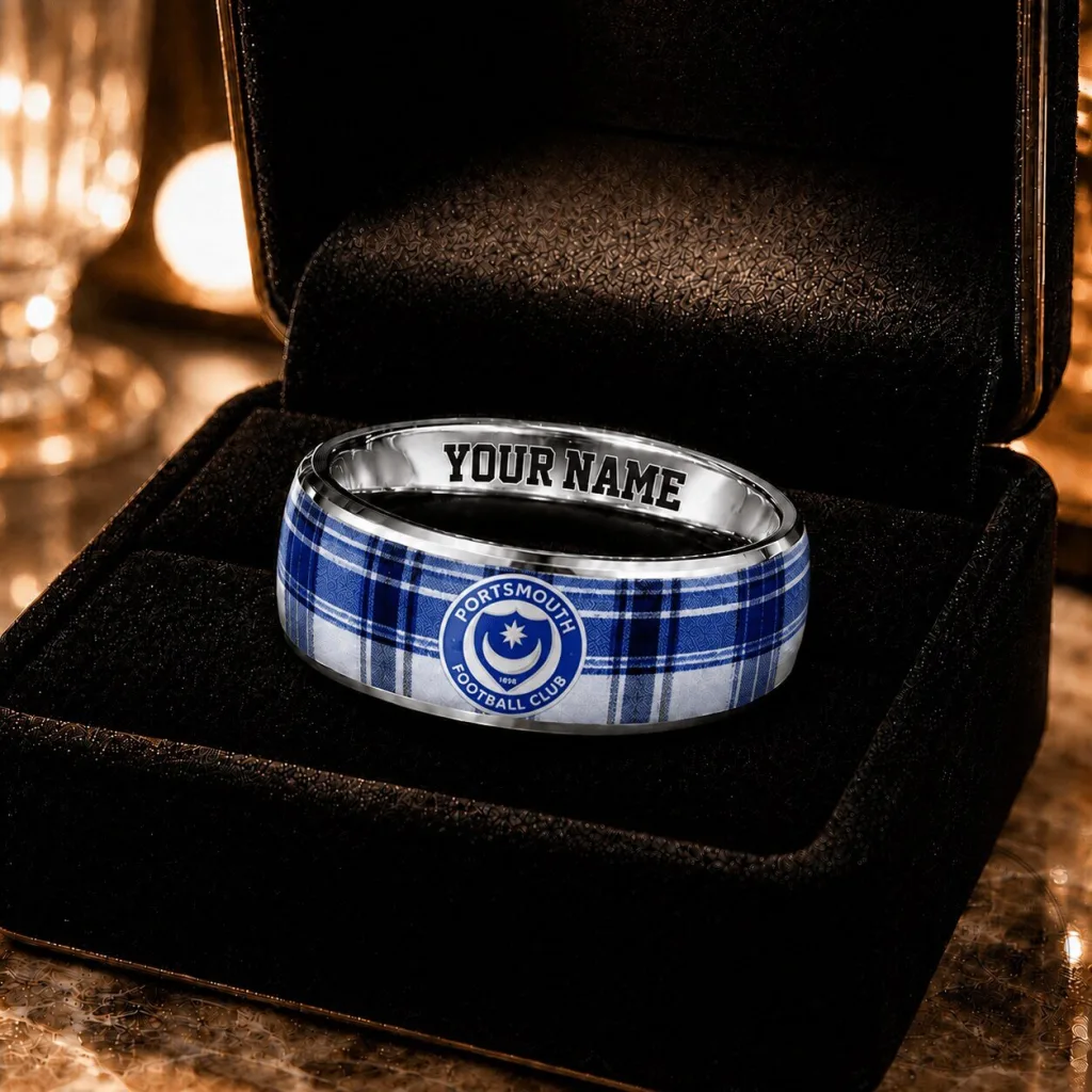 Portsmouth Football Club Blue Plaid Pattern Personalized Ring Portsmouth Football Club Blue Plaid Pattern Personalized Ring