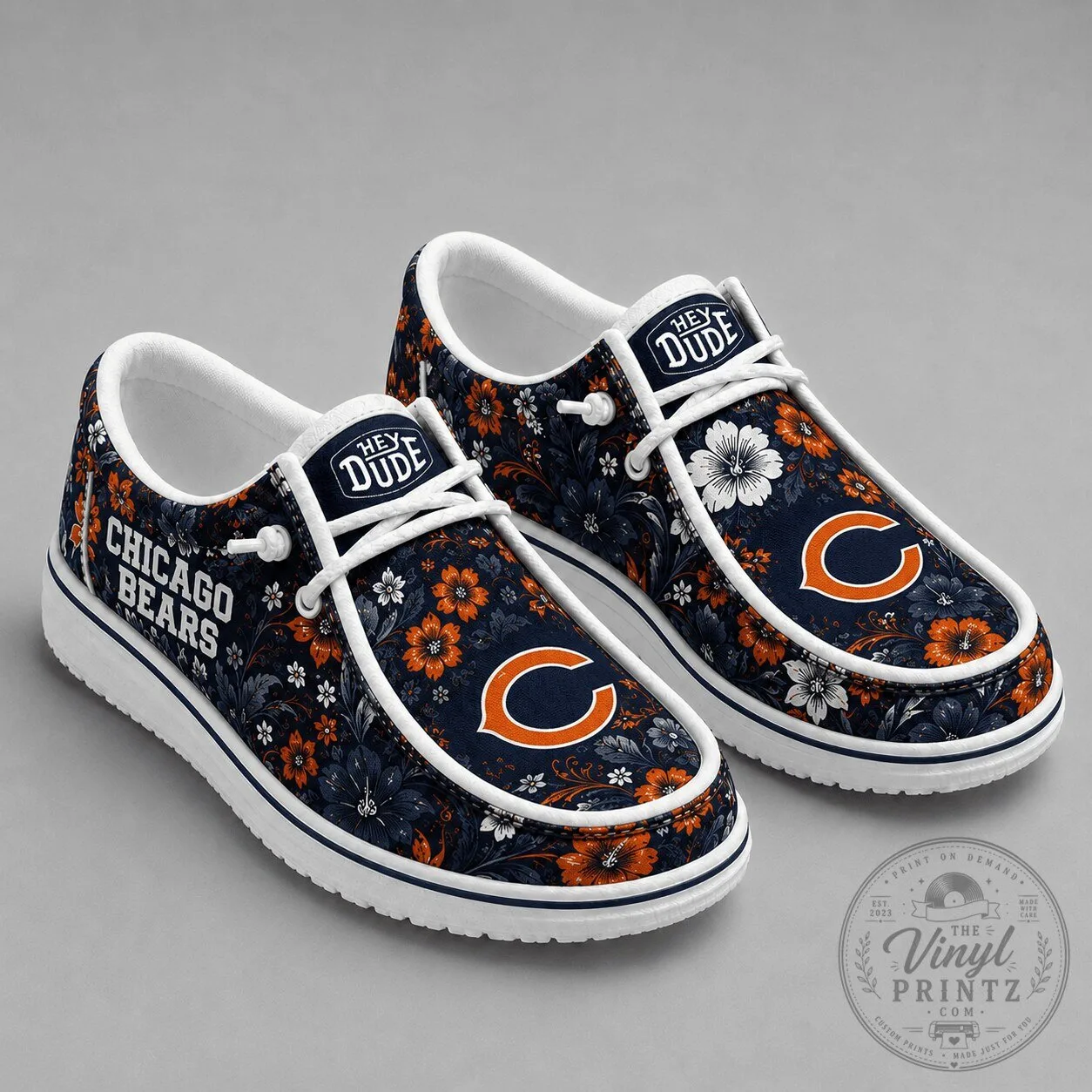 Chicago Bears Floral Pattern Loafer Shoes for Men and Women