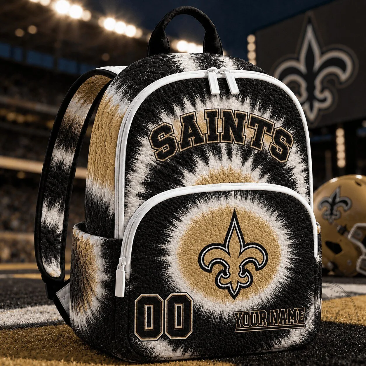 New Orleans Saints Custom Name and Number Tie-Dye Backpack