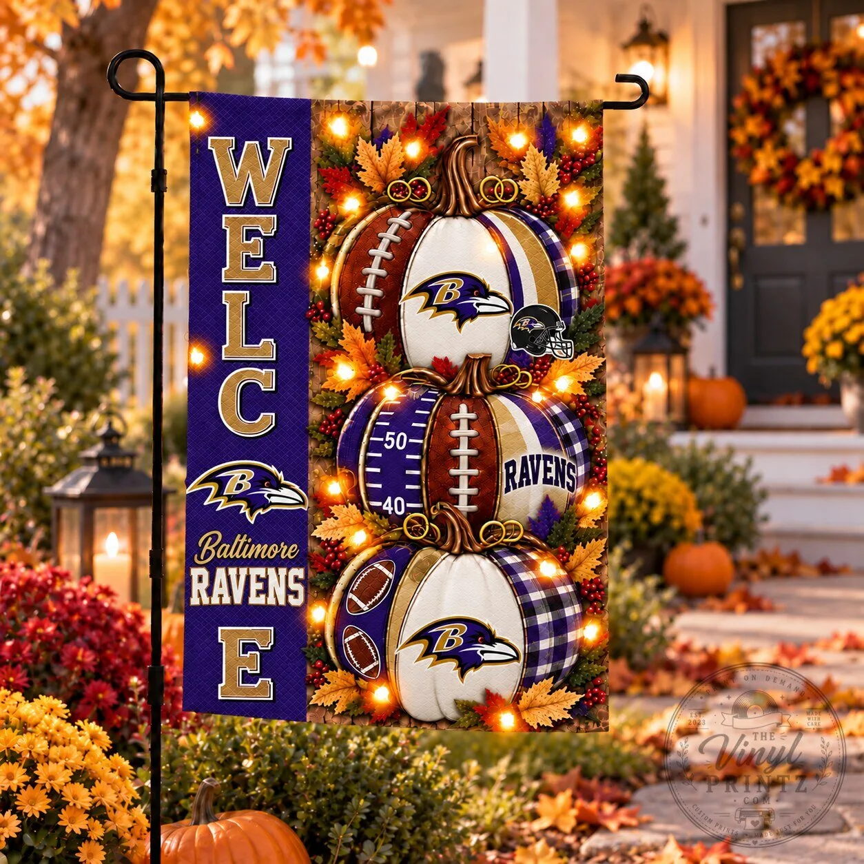 Baltimore Ravens Halloween Football Pumpkins Welcome Garden Flag 3 Baltimore Ravens Halloween Football Pumpkins Welcome Garden Flag