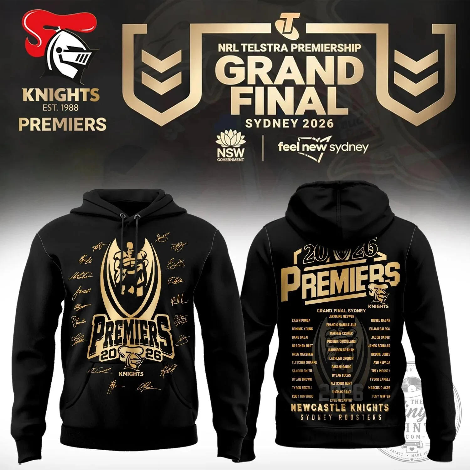 Black Hoodie for Newcastle Knights 2026 NRL Grand Final Champions