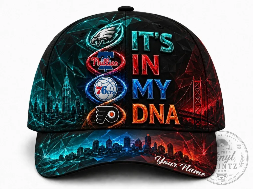 Philadelphia Sports Teams Fan It's In My DNA Baseball Cap Hat 38 Philadelphia Sports Teams Fan It's In My DNA Baseball Cap Hat