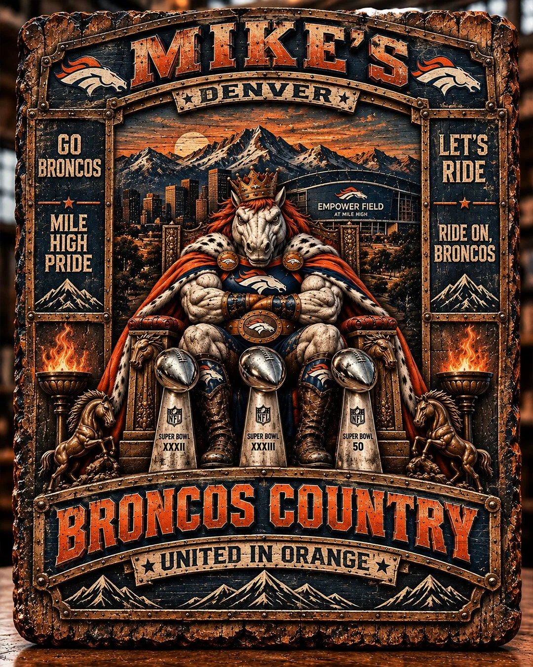 Denver Broncos Football Team Super Bowl Wins Wooden Wall Art Plaque