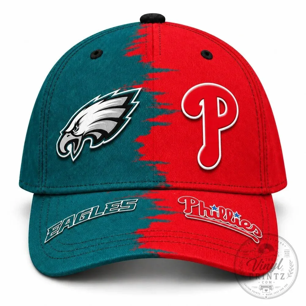Philadelphia Eagles Phillies Split Color Baseball Cap Two Teams City Fan Gift 31 Philadelphia Eagles Phillies Split Color Baseball Cap Two Teams City Fan Gift