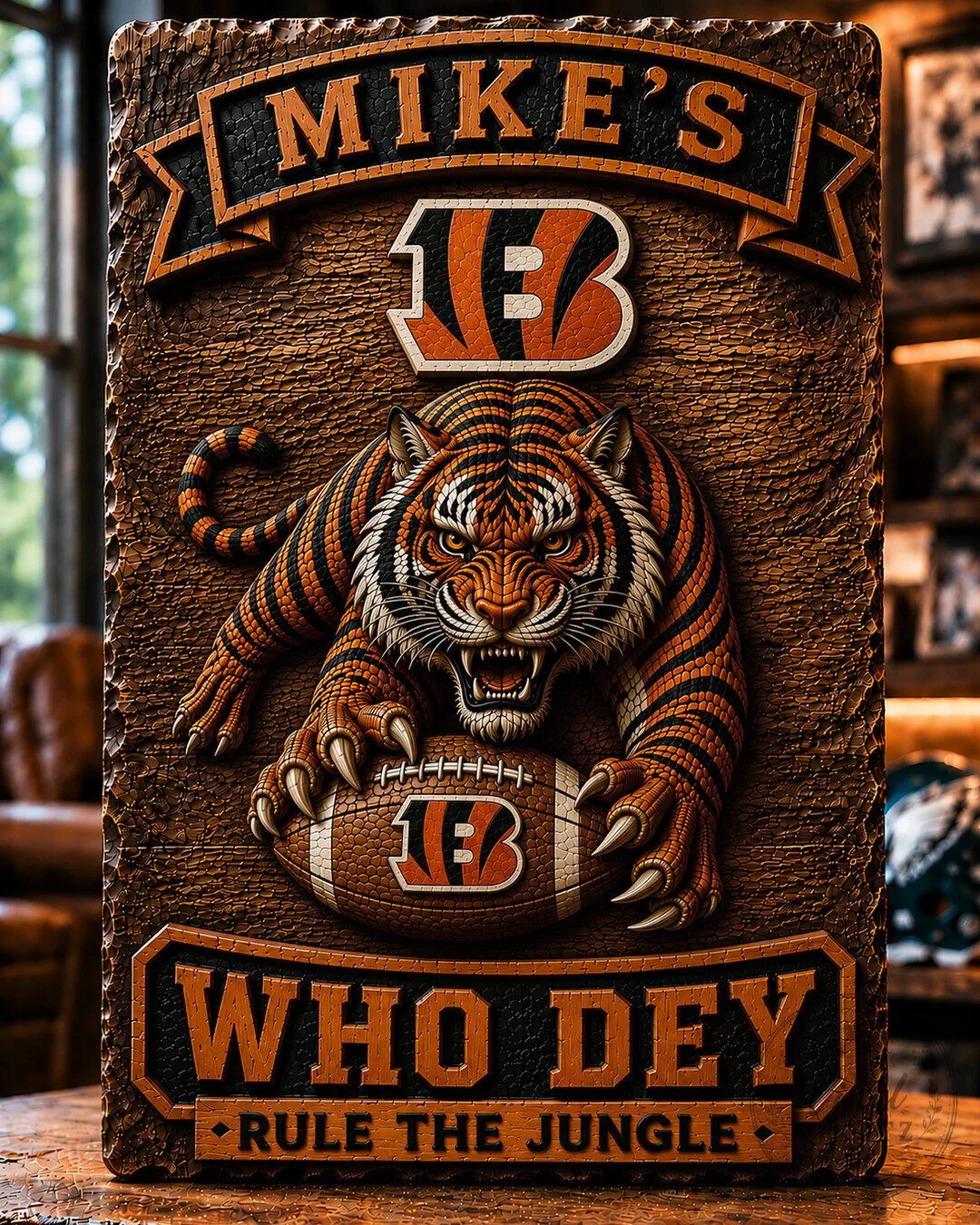 Cincinnati Bengals Mike's Who Dey Rule The Jungle Wooden Wall Art Sign