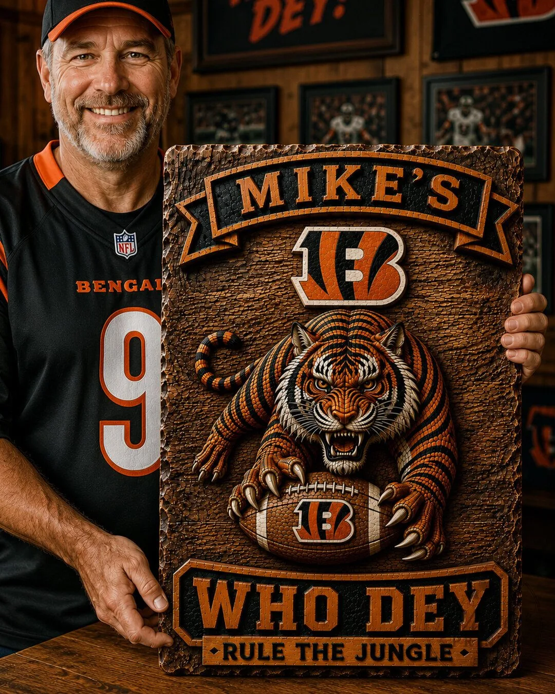 Cincinnati Bengals Mike's Who Dey Rule The Jungle Wooden Wall Art Sign 9 Cincinnati Bengals Mike