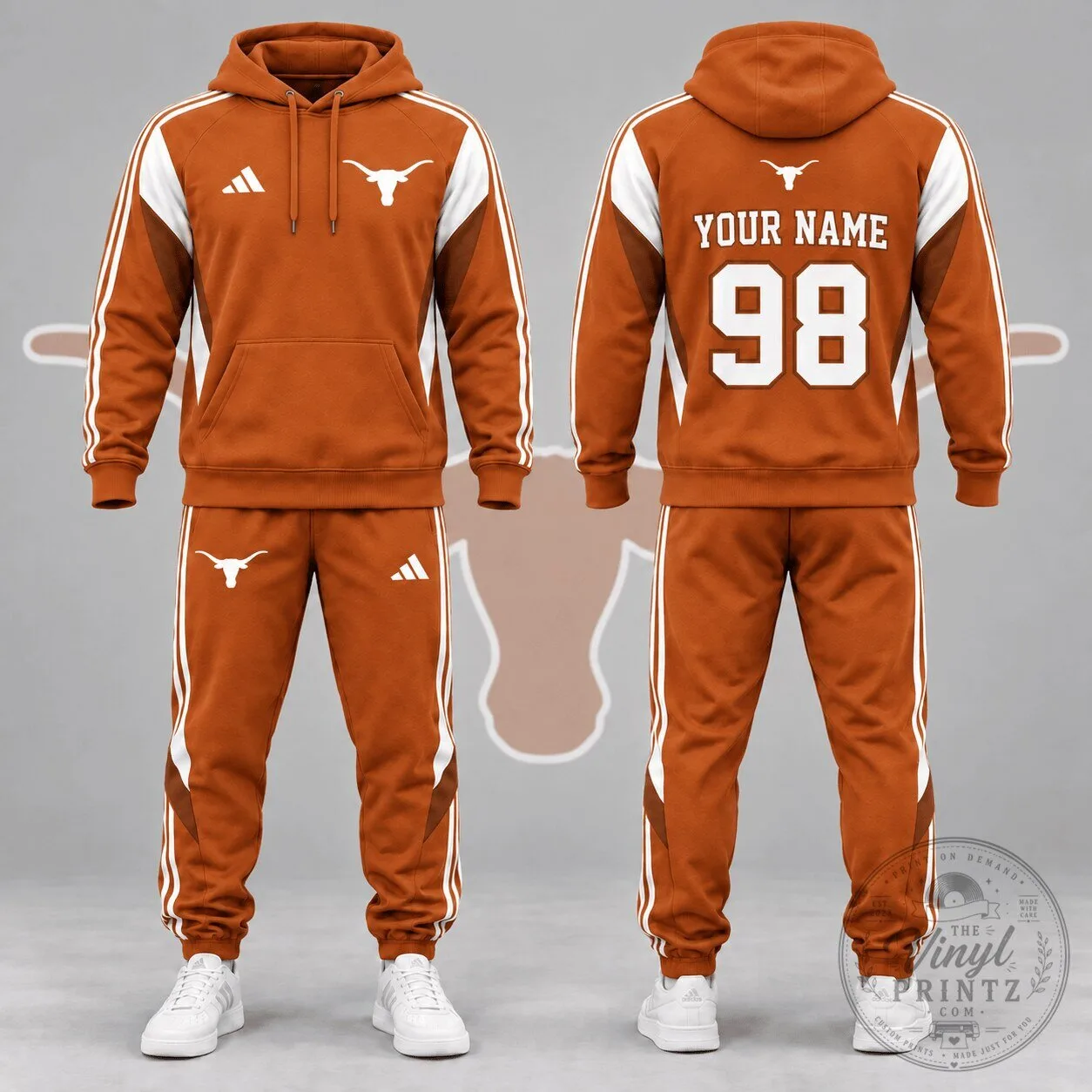 Texas Longhorns Personalized Sideline Spirit Hoodie and Jogger Tracksuit 1 Texas Longhorns Personalized Sideline Spirit Hoodie and Jogger Tracksuit