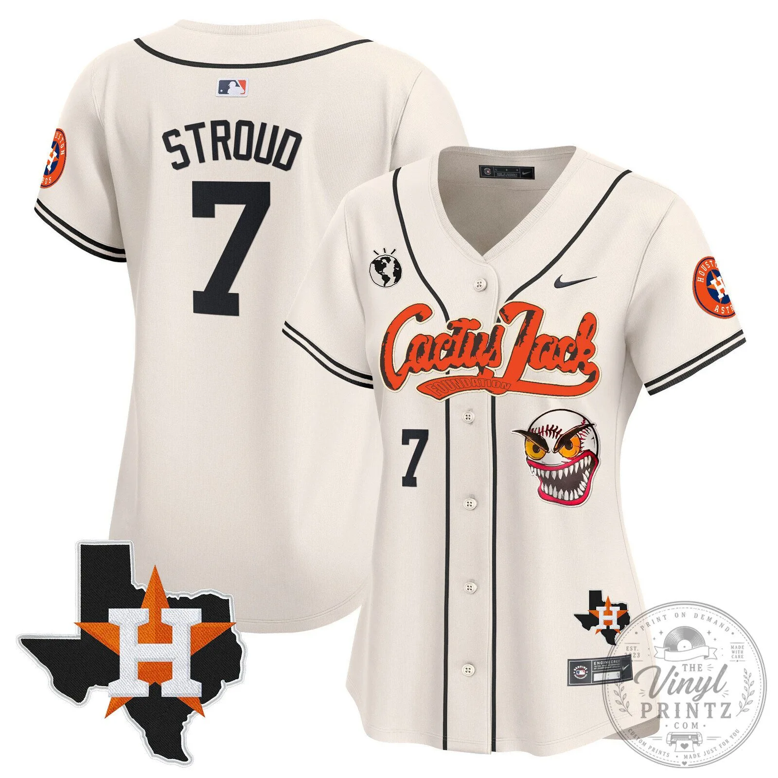Houston Astros Cactus Jack Stroud Number 7 Women's Baseball Jersey 58 Houston Astros Cactus Jack Stroud Number 7 Women