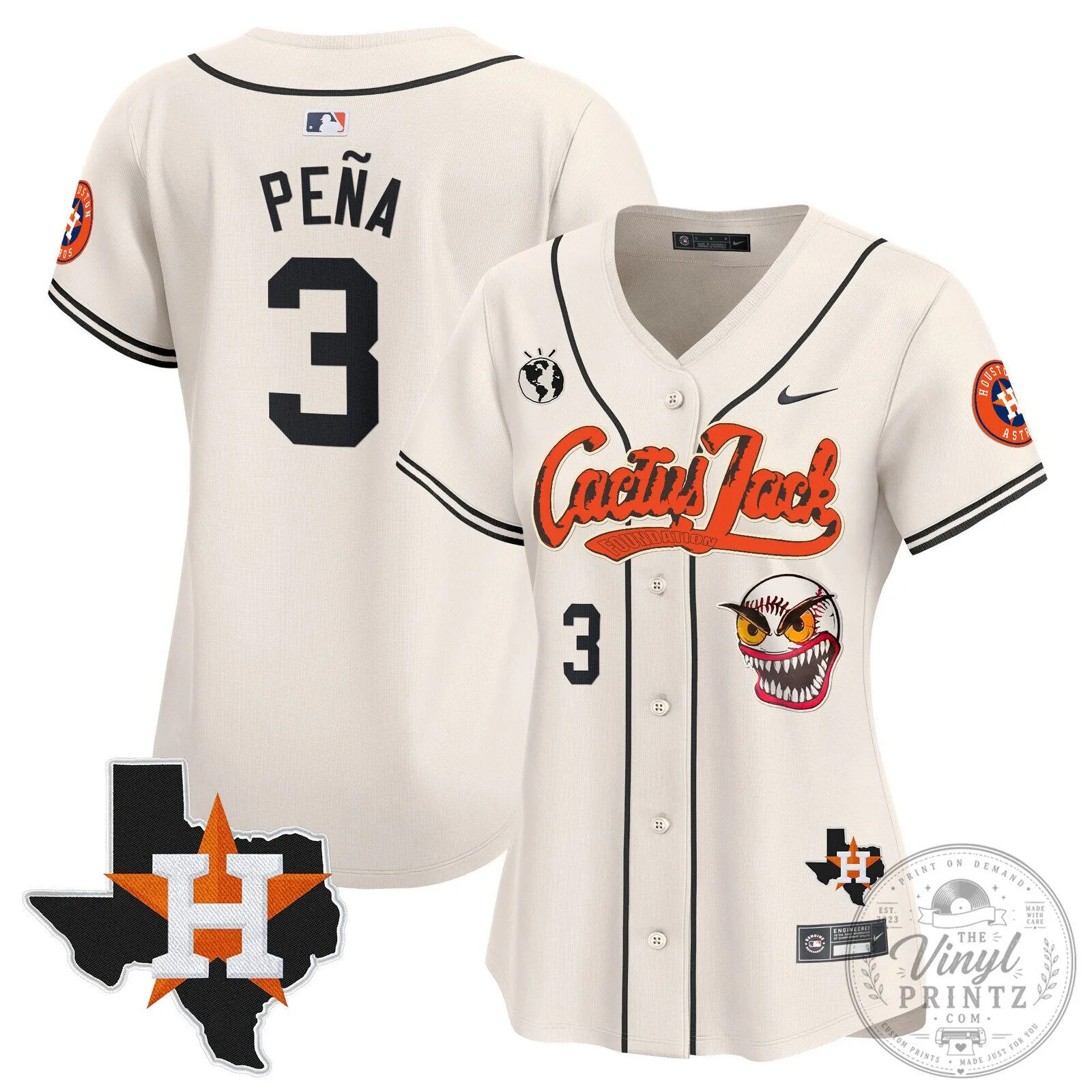 Houston Astros Cactus Jack Stroud Number 7 Women's Baseball Jersey 60 Houston Astros Cactus Jack Stroud Number 7 Women