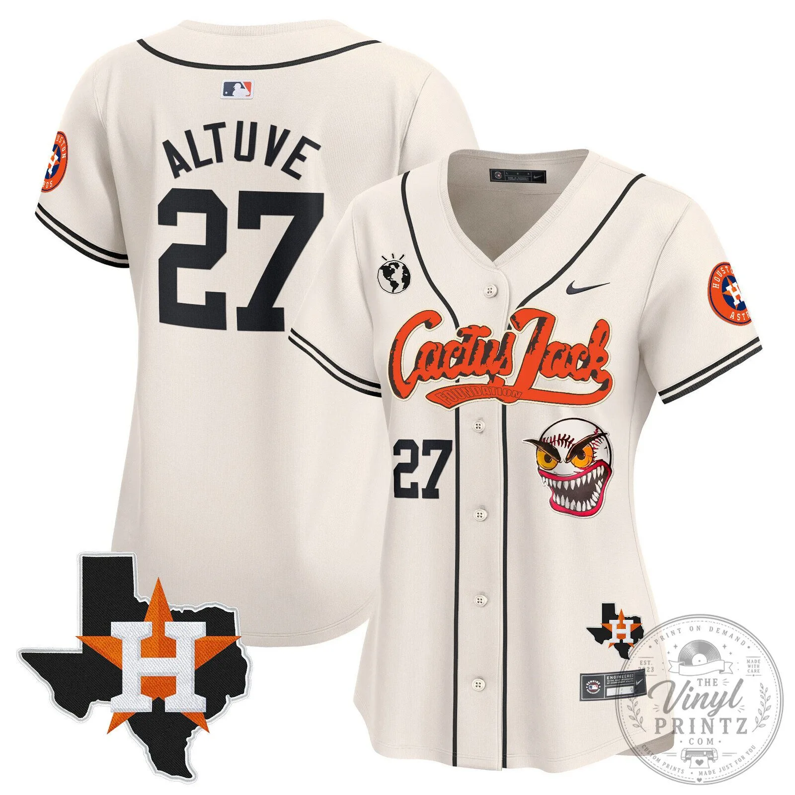 Houston Astros Cactus Jack Stroud Number 7 Women's Baseball Jersey 62 Houston Astros Cactus Jack Stroud Number 7 Women