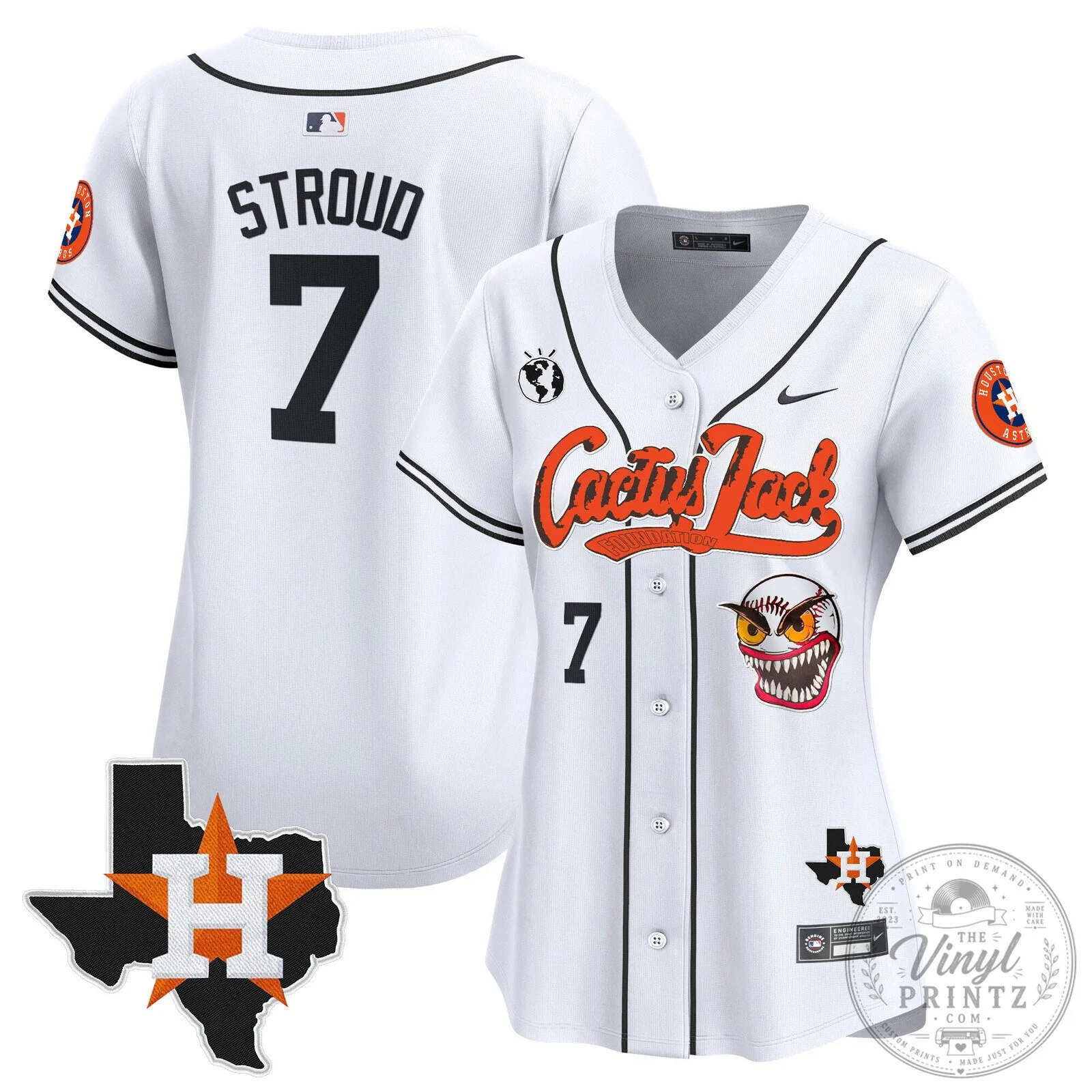Houston Astros Cactus Jack Stroud Number 7 Women's Baseball Jersey 67 Houston Astros Cactus Jack Stroud Number 7 Women