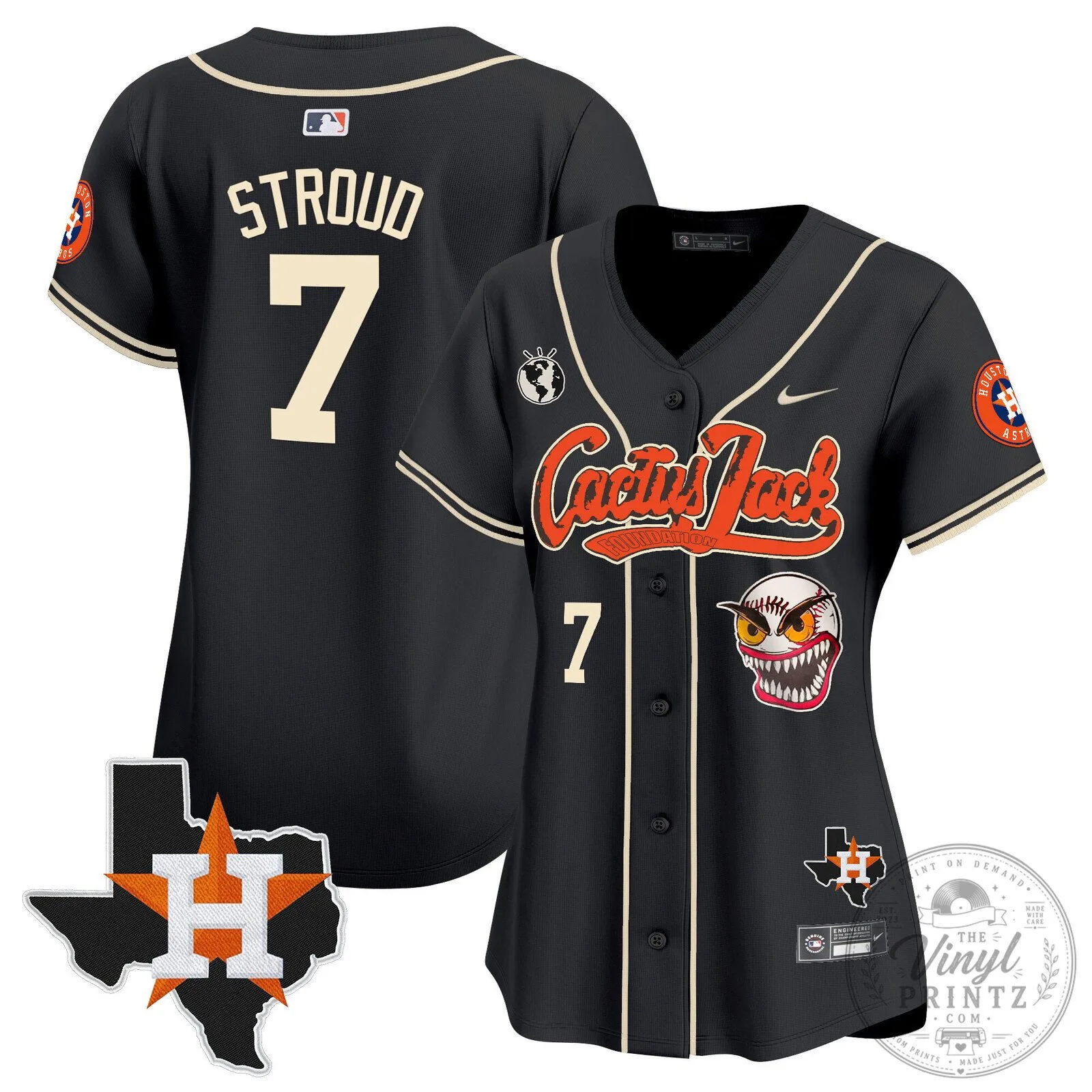 Houston Astros Cactus Jack Stroud Number 7 Women's Baseball Jersey 76 Houston Astros Cactus Jack Stroud Number 7 Women