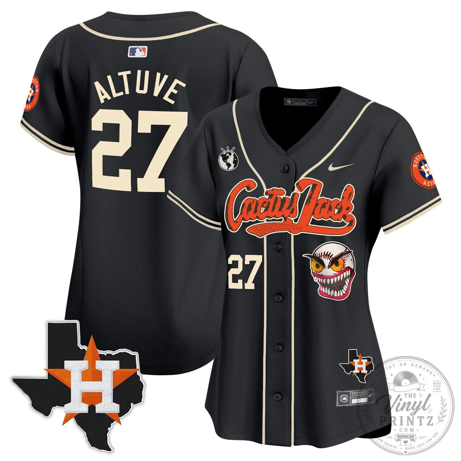 Houston Astros Cactus Jack Stroud Number 7 Women's Baseball Jersey 80 Houston Astros Cactus Jack Stroud Number 7 Women