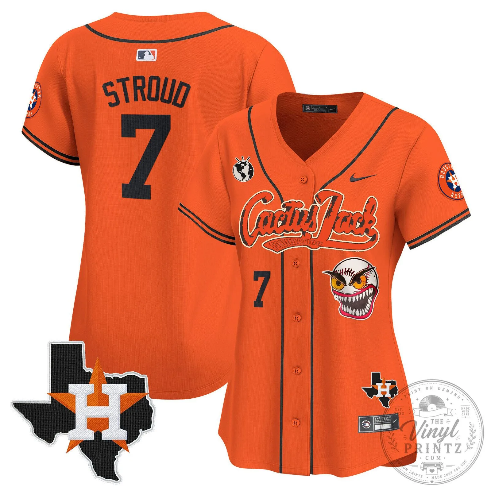 Houston Astros Cactus Jack Stroud Number 7 Women's Baseball Jersey 85 Houston Astros Cactus Jack Stroud Number 7 Women