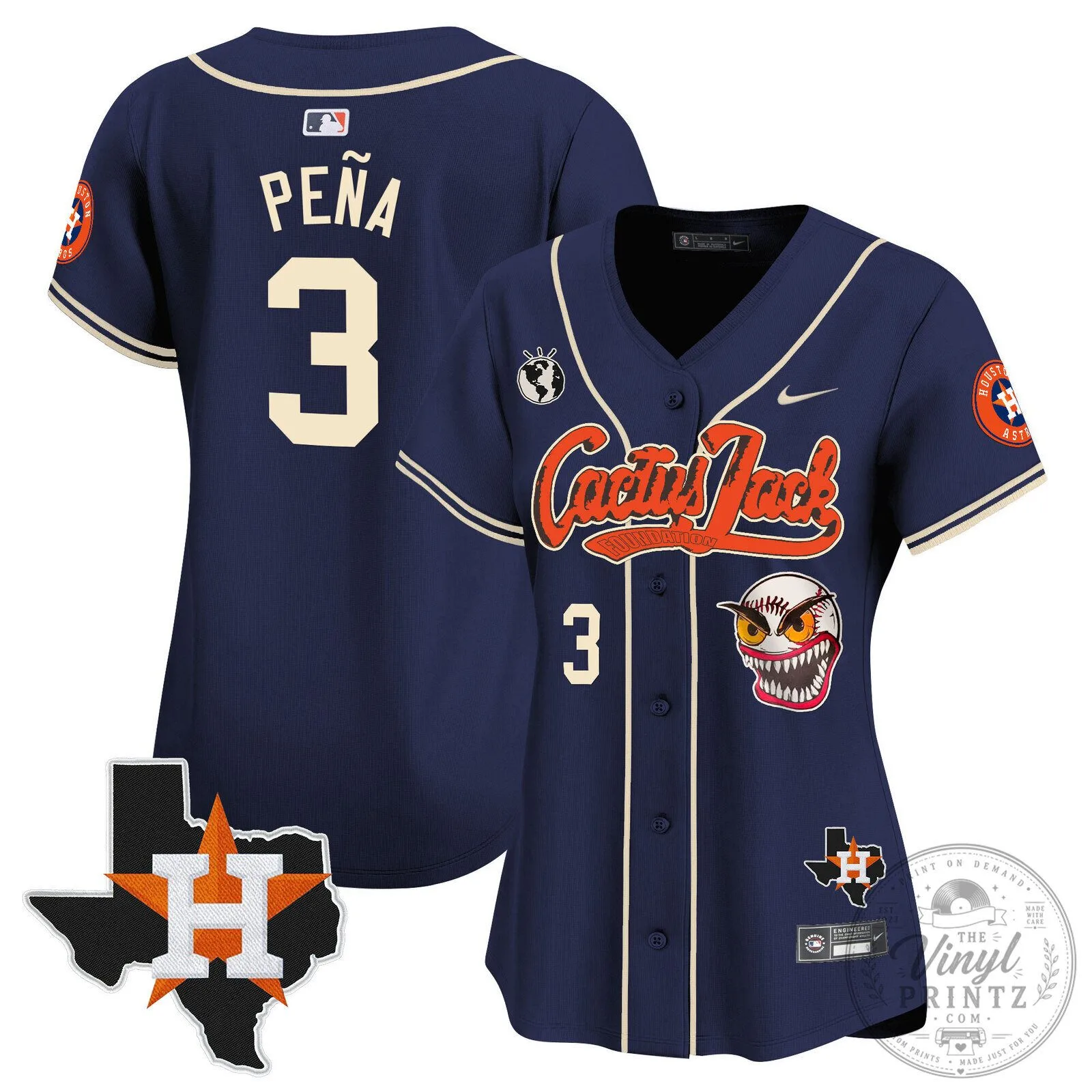 Houston Astros Cactus Jack Stroud Number 7 Women's Baseball Jersey 96 Houston Astros Cactus Jack Stroud Number 7 Women