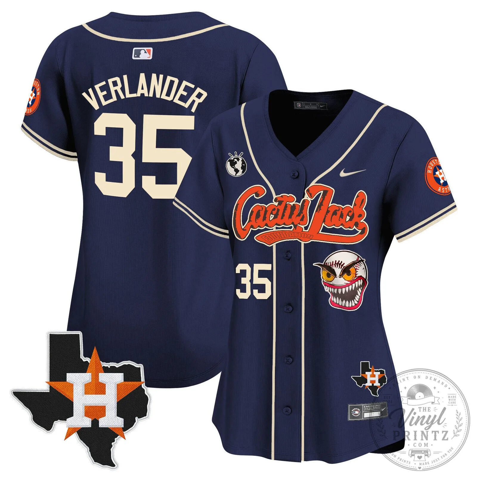 Houston Astros Cactus Jack Stroud Number 7 Women's Baseball Jersey 100 Houston Astros Cactus Jack Stroud Number 7 Women