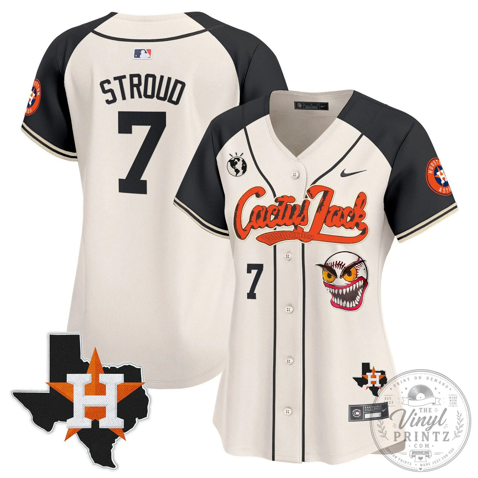 Houston Astros Cactus Jack Stroud Number 7 Women's Baseball Jersey 103 Houston Astros Cactus Jack Stroud Number 7 Women