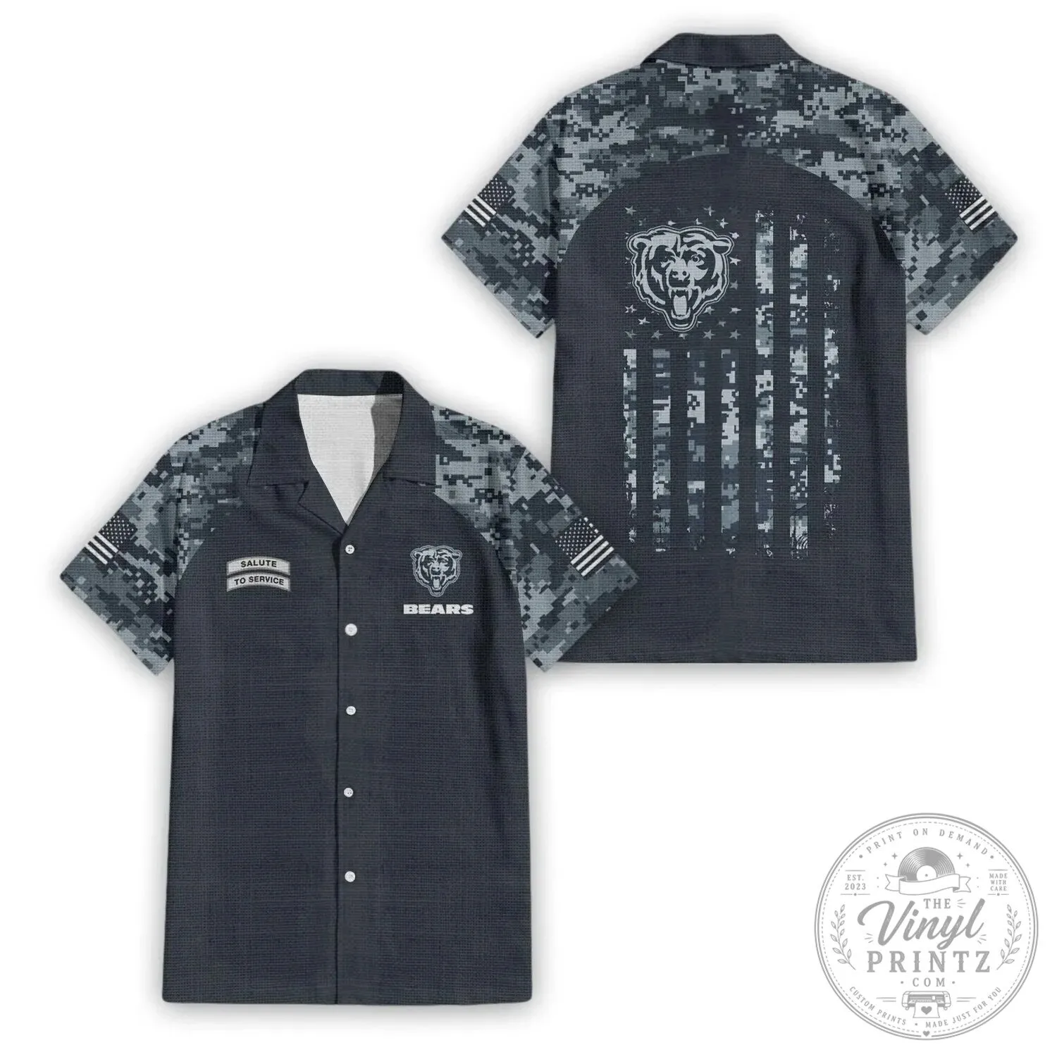 Chicago Bears Salute To Service Digital Camouflage Hawaiian Shirt