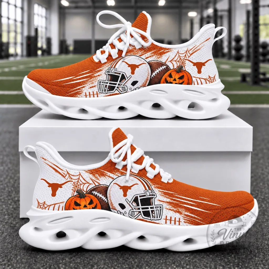 Texas Longhorns Halloween Football Pumpkin Pattern Chunky Sneakers Texas Longhorns Halloween Football Pumpkin Pattern Chunky Sneakers