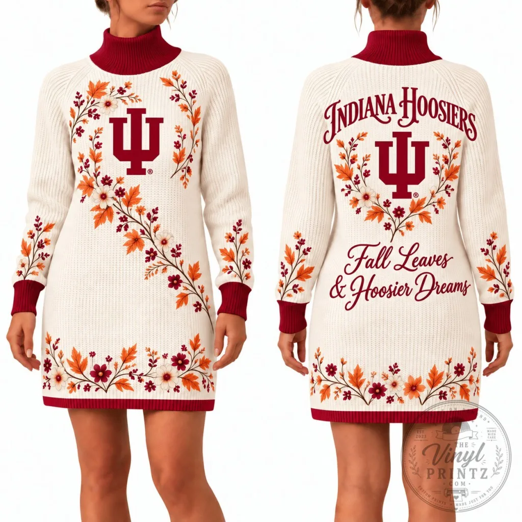 Indiana Hoosiers Fall Leaves and Hoosier Dreams Women's Sweater Dress Indiana Hoosiers Fall Leaves and Hoosier Dreams Women's Sweater Dress