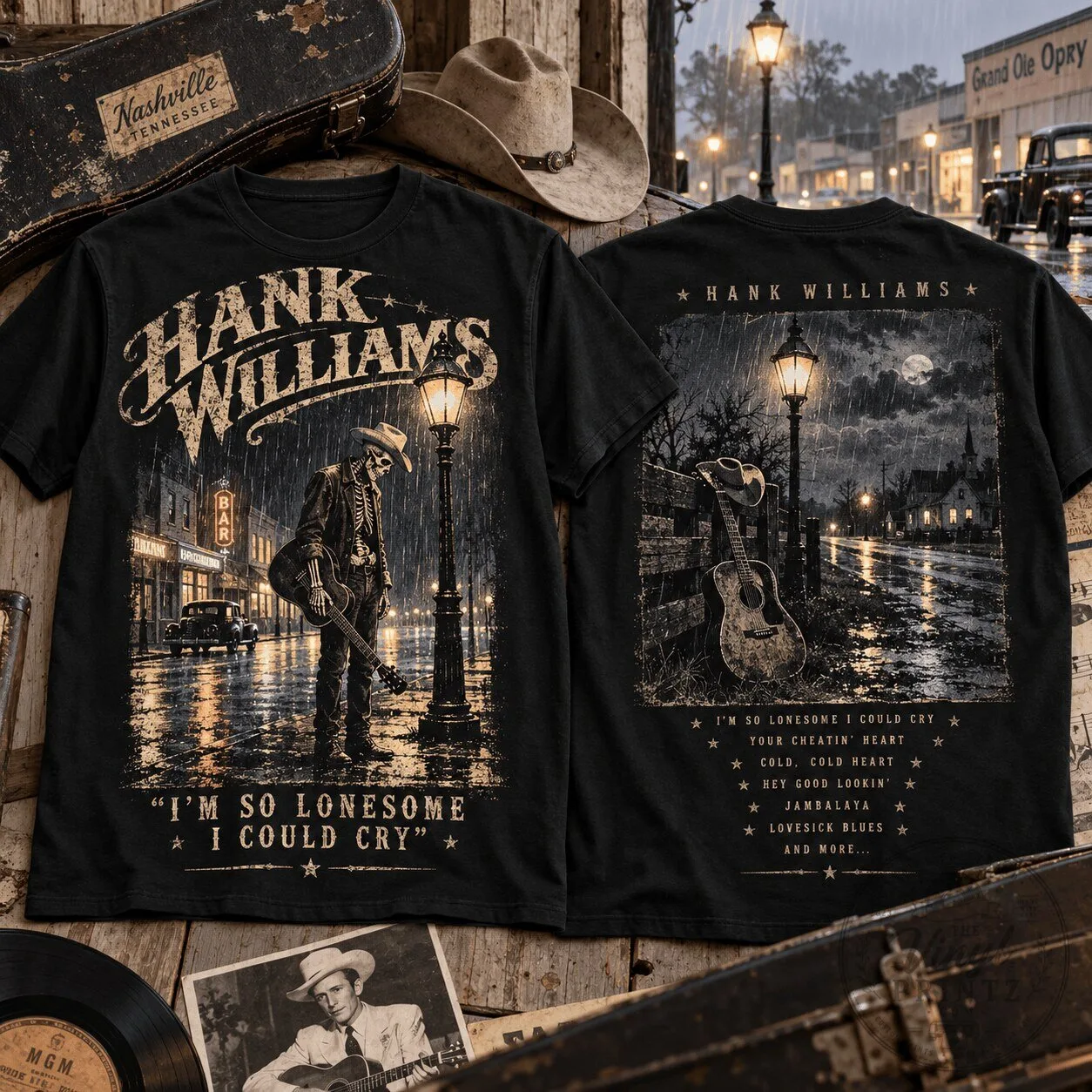 Hank Williams I'm So Lonesome I Could Cry Vintage Country Music T-Shirt