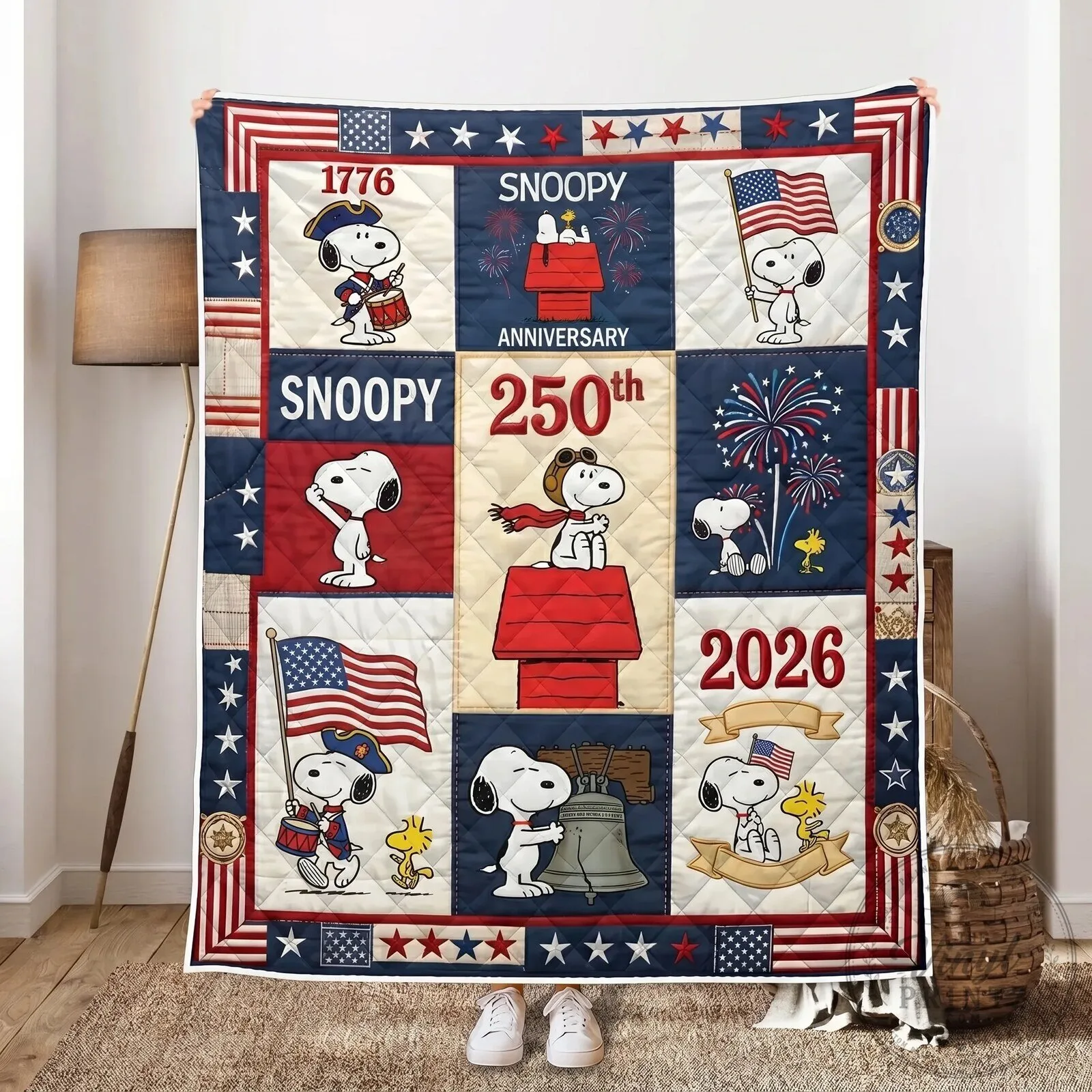 Snoopy 250th Anniversary of America Independence Day Quilt Blanket