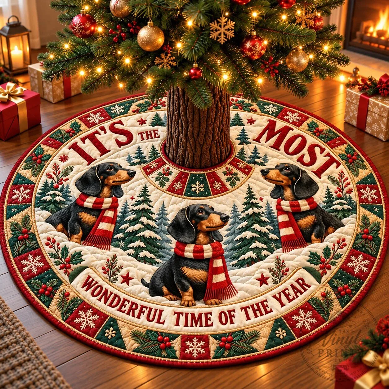 Most Wonderful Time of the Year Dachshund Christmas Tree Skirt
