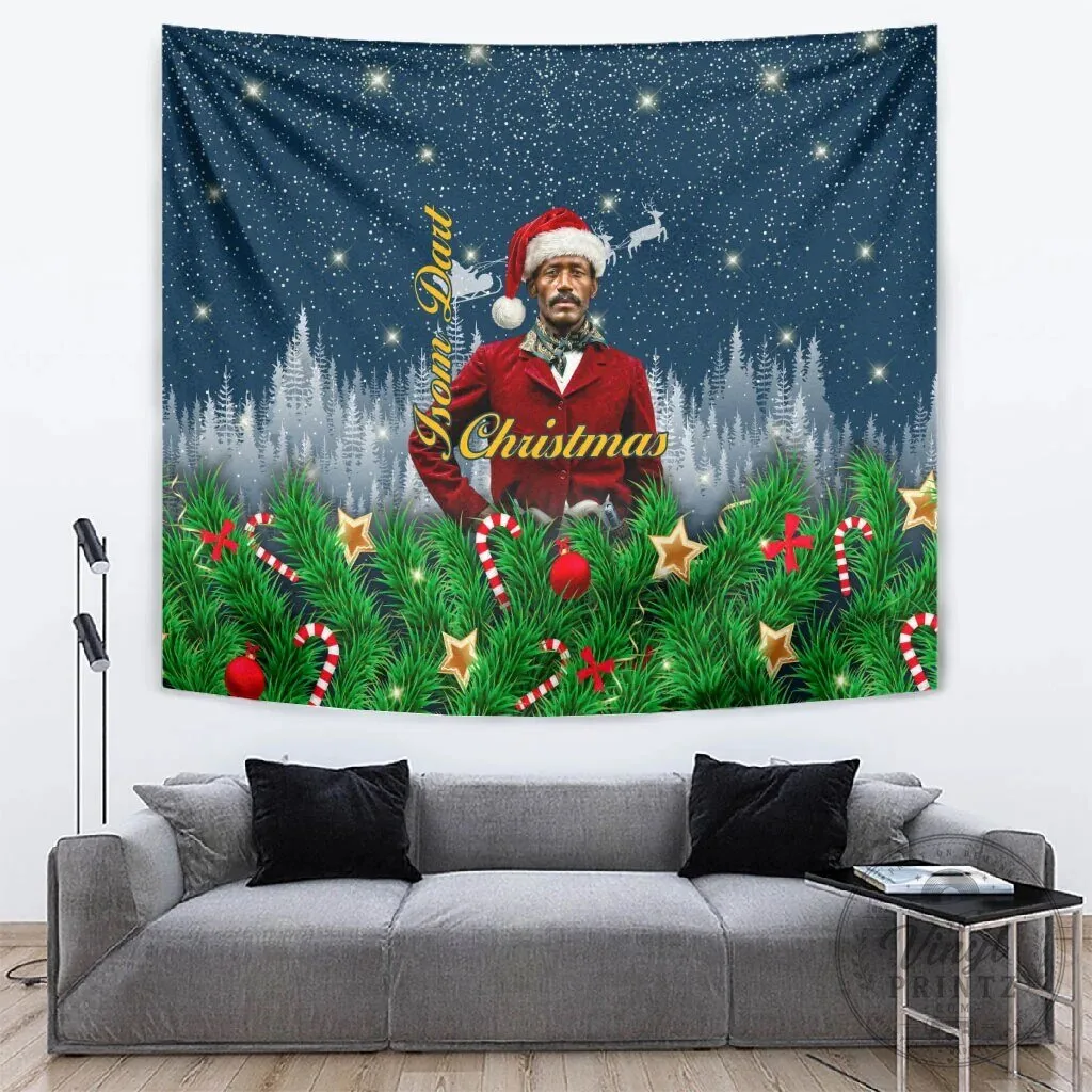 Isom Dart Christmas Black Cowboy Santa Western Snow Winter Wall Tapestry