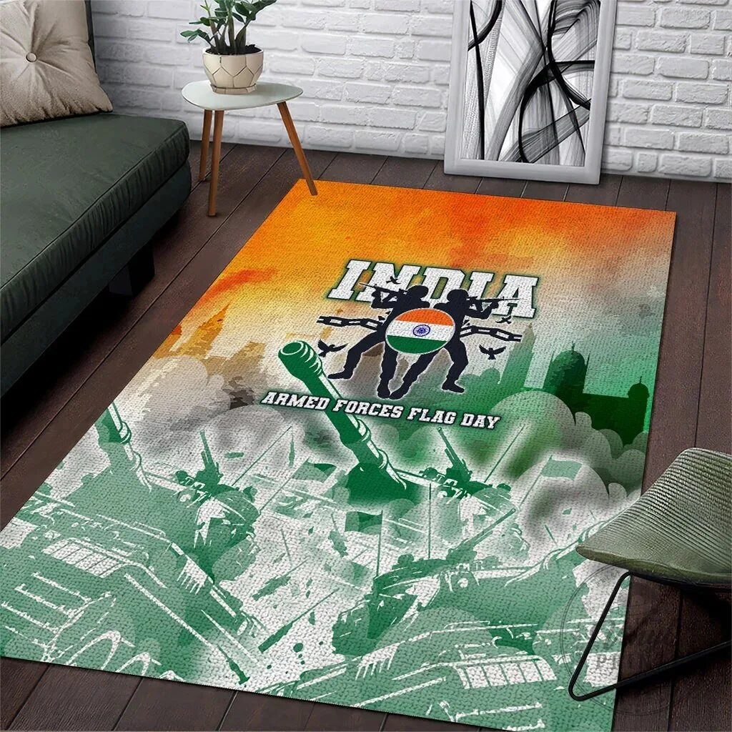 India Armed Forces Flag Day Military Indian Flag Silhouette Area Rug