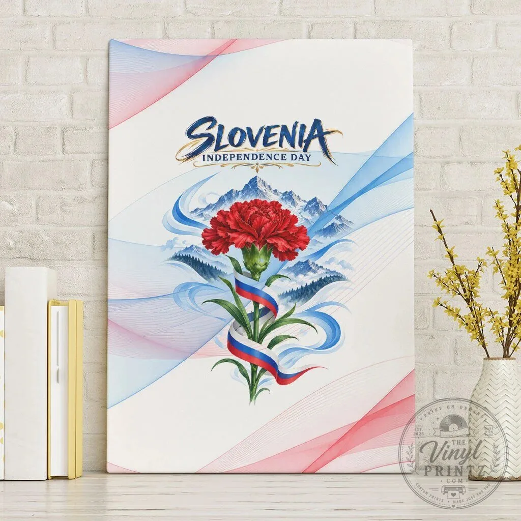 Slovenia Independence Day Red Carnation Flower Mount Triglav Flag Canvas Wall Art