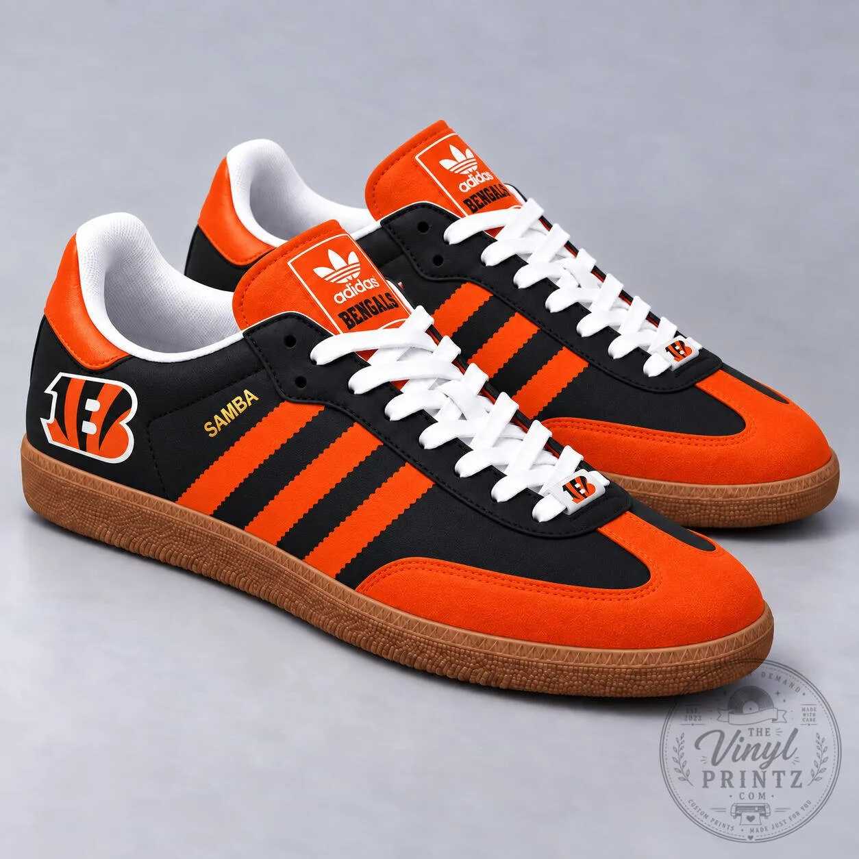 Cincinnati Bengals NFL Football Team Orange and Black Samba Style Sneakers