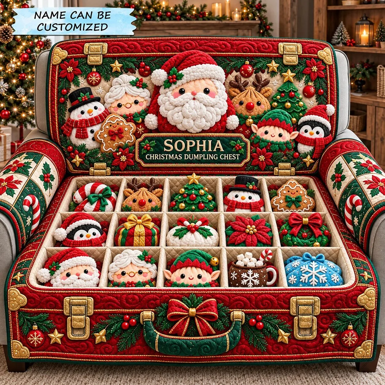 Christmas Dumpling Chest Quilted Sofa Cover Personalized Holiday Decor