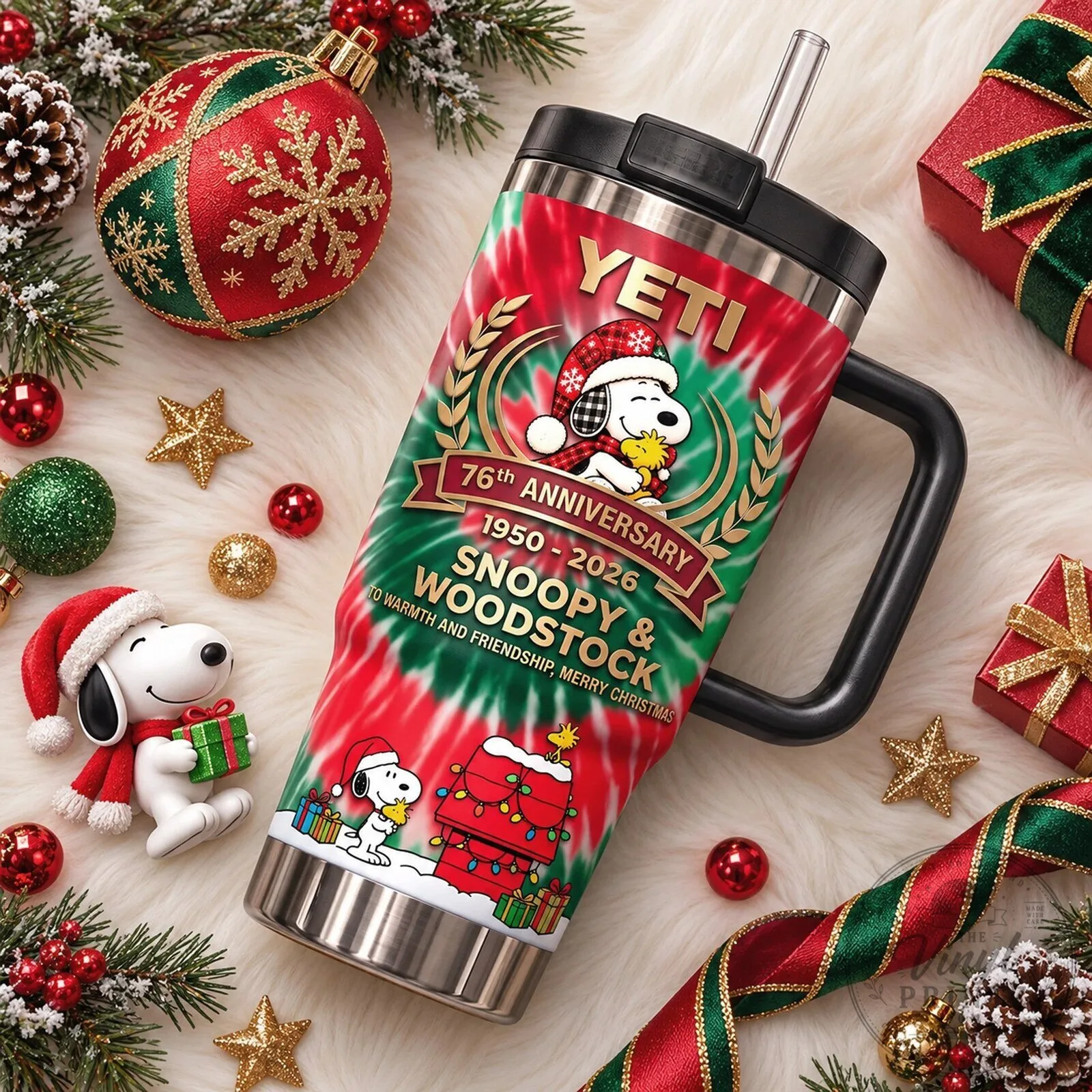Snoopy and Woodstock 76th Anniversary Christmas Tie-Dye Tumbler with Handle 9 Snoopy and Woodstock 76th Anniversary Christmas Tie-Dye Tumbler with Handle