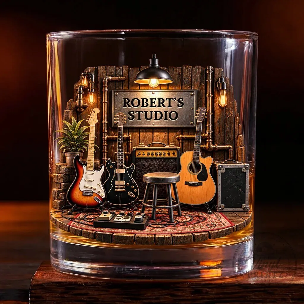 Personalized Robert's Studio Guitar Music Whiskey Glass 1 Personalized Robert's Studio Guitar Music Whiskey Glass