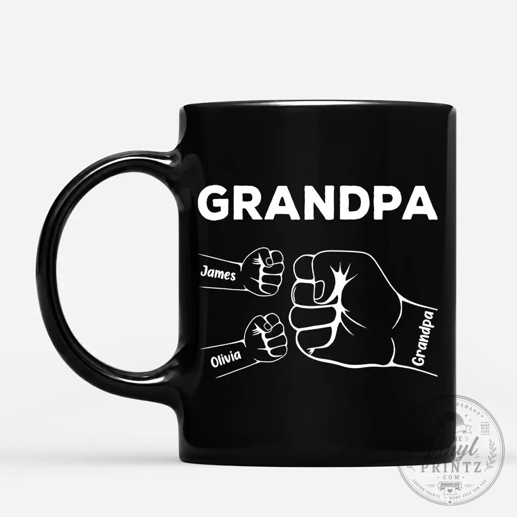 Personalized Daddy Fist Bump Black Coffee Mug with Kids Names 10 Personalized Daddy Fist Bump Black Coffee Mug with Kids Names