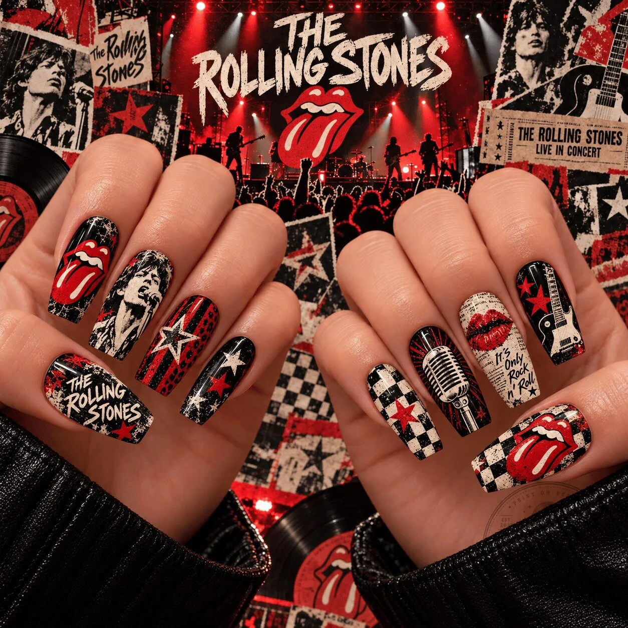 The Rolling Stones Red Tongue Logo Rock and Roll Press-On Nails Set