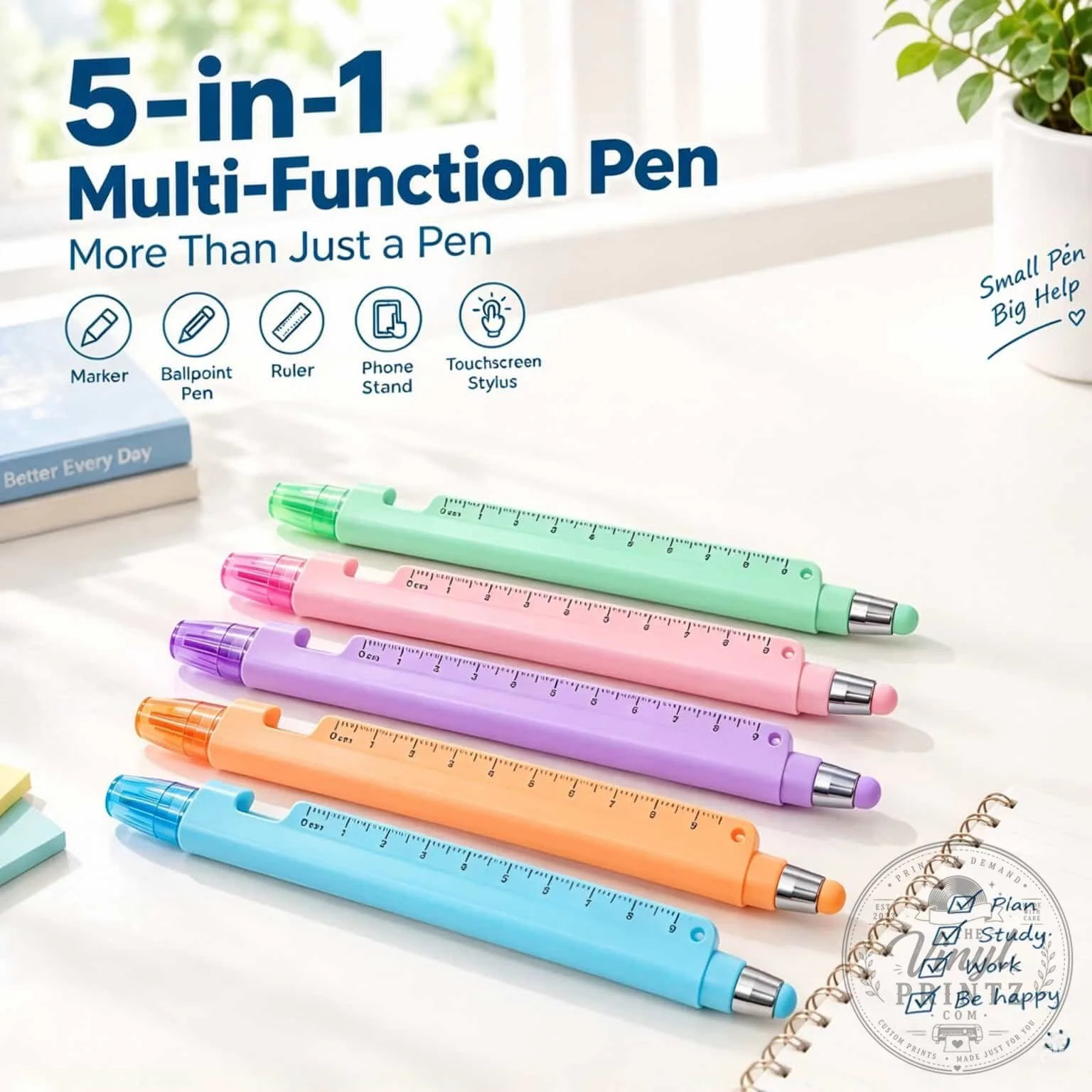 5-in-1 Multi-Function Pen with Ruler, Stylus, Marker, Ballpoint Pen, and Phone Stand 1 5-in-1 Multi-Function Pen with Ruler, Stylus, Marker, Ballpoint Pen, and Phone Stand