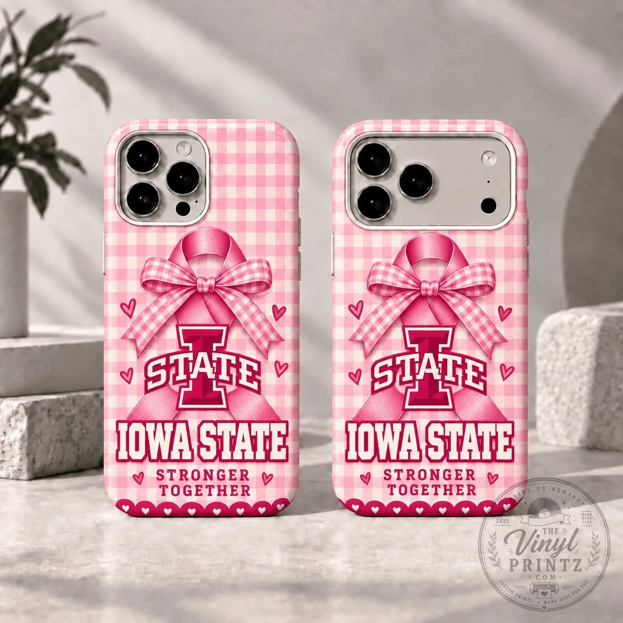 Iowa State Cyclones Breast Cancer Awareness Pink Gingham Pattern Phone Case