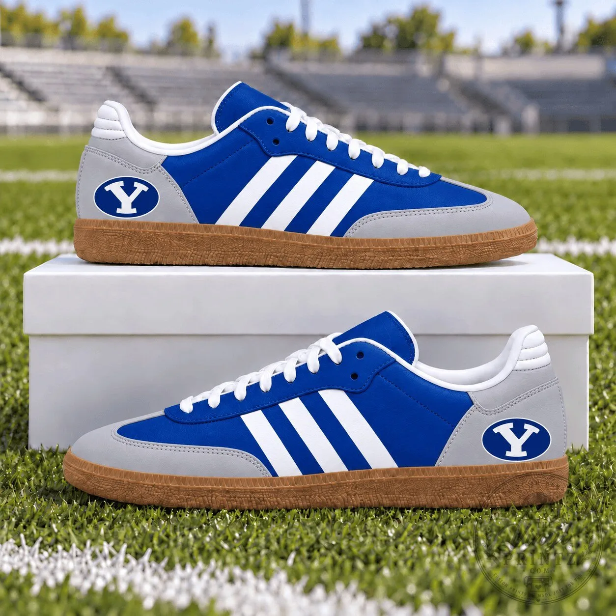 BYU Cougars Royal Blue and Gray Three Stripe Athletic Shoes