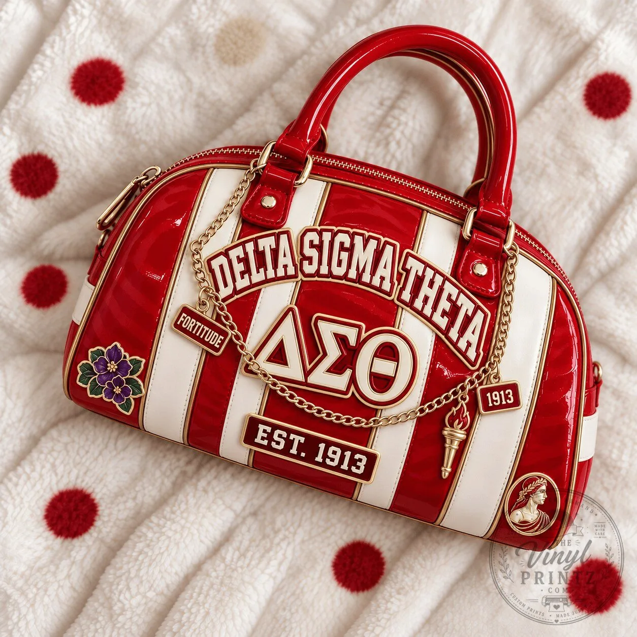 Delta Sigma Theta Sorority Patent Leather Handbag with Greek Letters 1 Delta Sigma Theta Sorority Patent Leather Handbag with Greek Letters