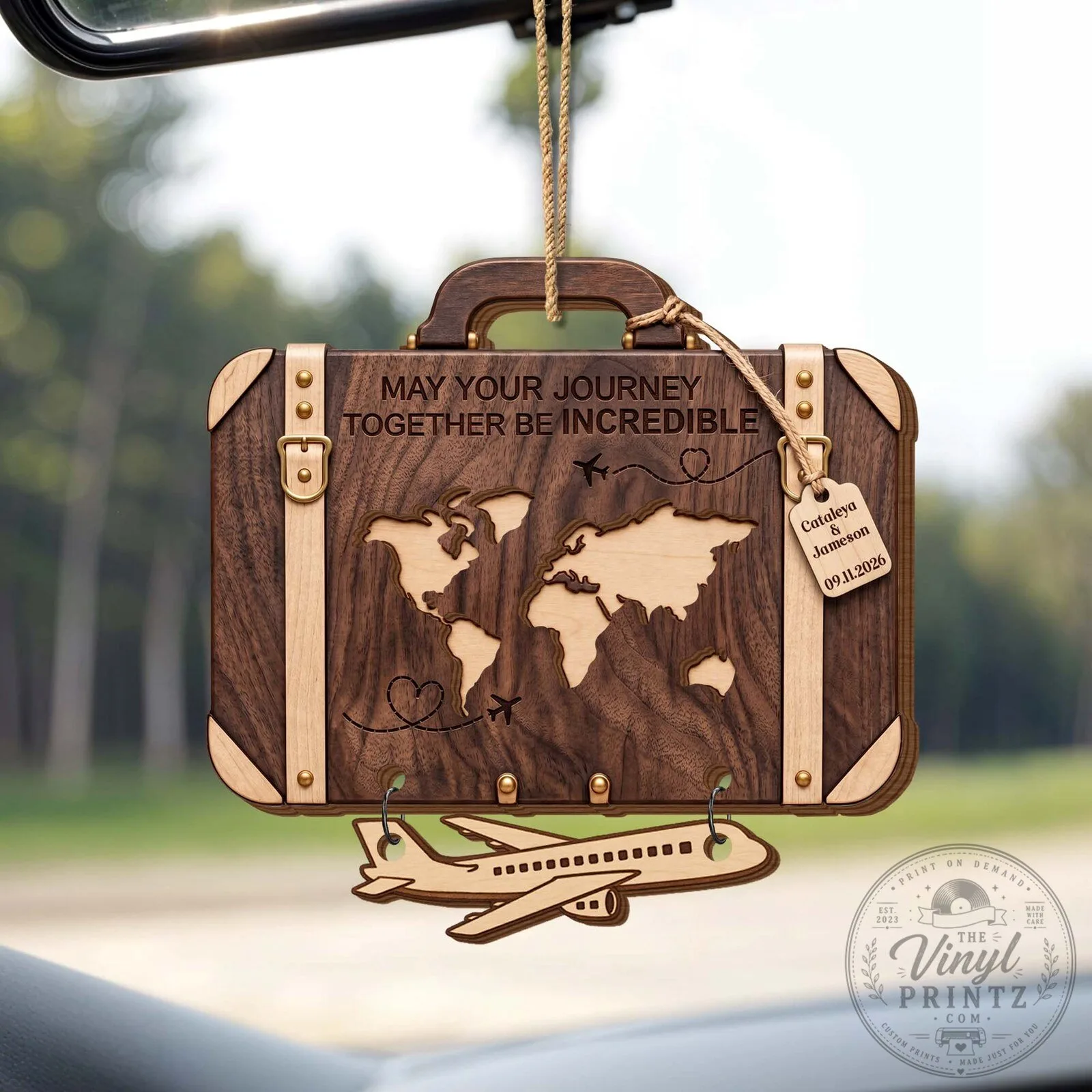 Personalized Wooden Suitcase World Map Couple's Christmas Ornament 18 Personalized Wooden Suitcase World Map Couple