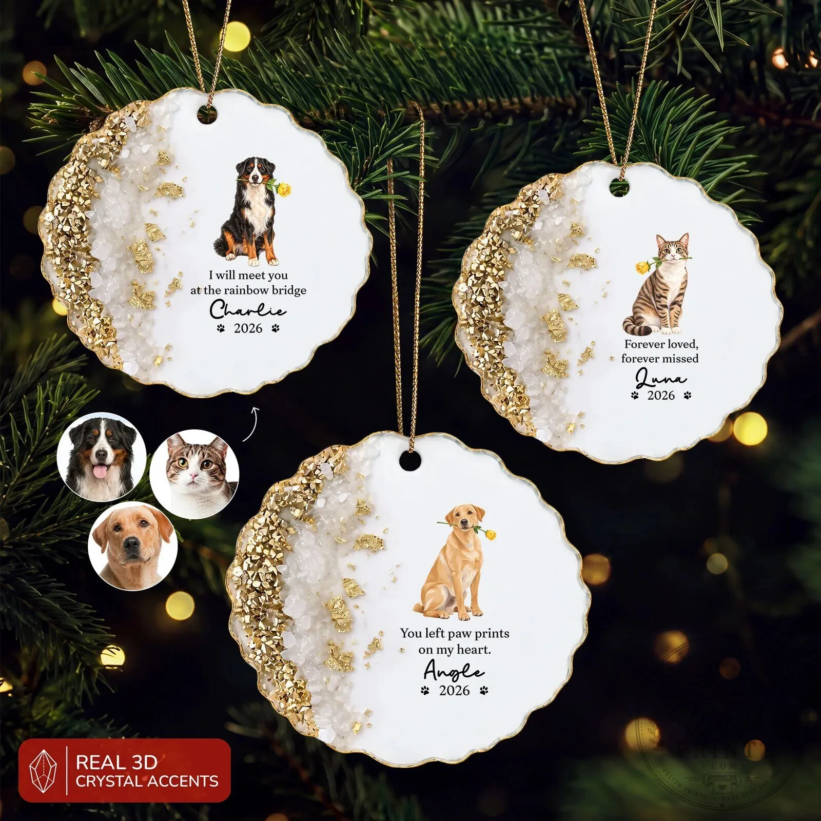 Personalized Pet Memorial Dog Cat Photo You Left Your Paw Prints on My Heart Ornament 2 Personalized Pet Memorial Dog Cat Photo You Left Your Paw Prints on My Heart Ornament