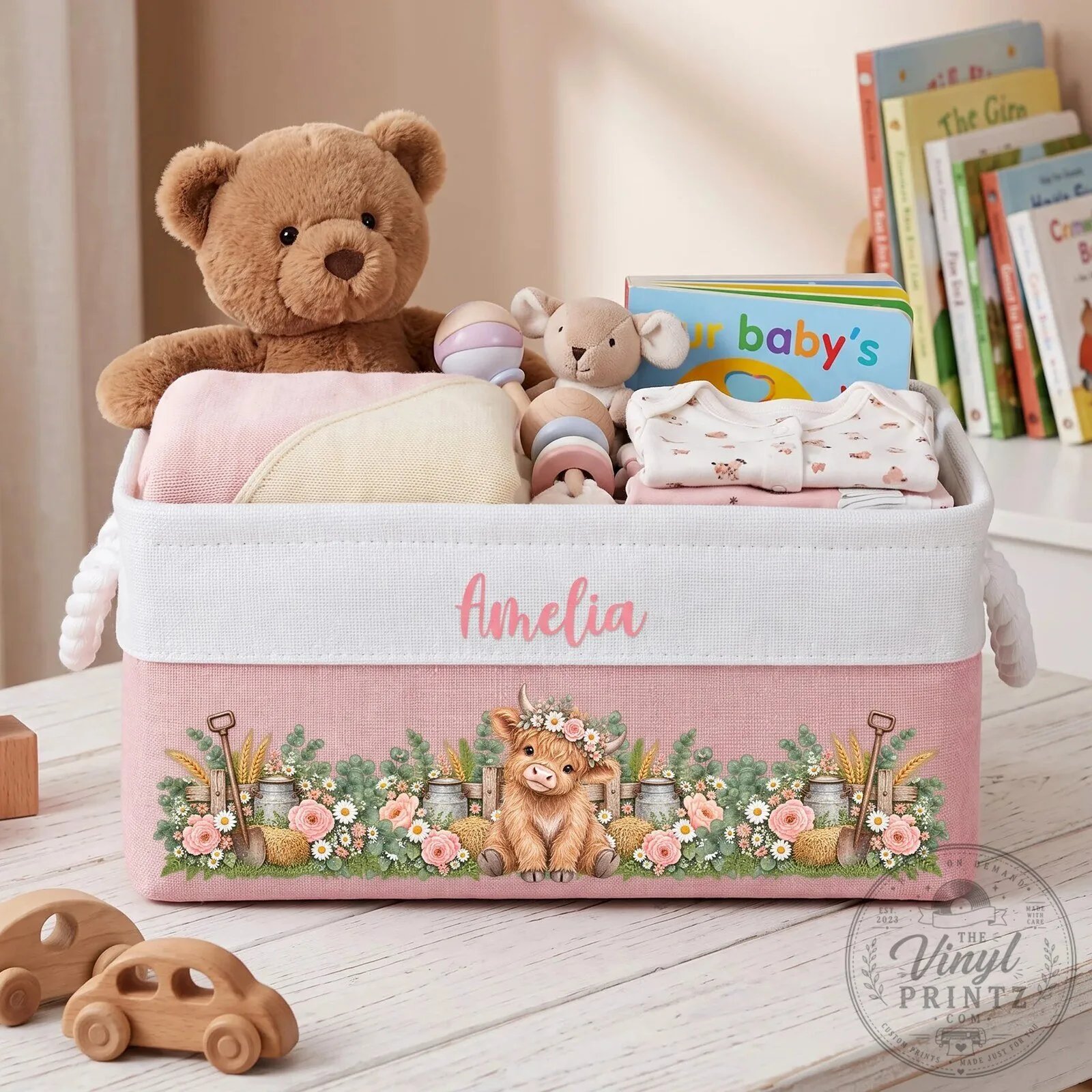 Personalized Highland Cow Baby Girl Nursery Storage Basket 5 Personalized Highland Cow Baby Girl Nursery Storage Basket