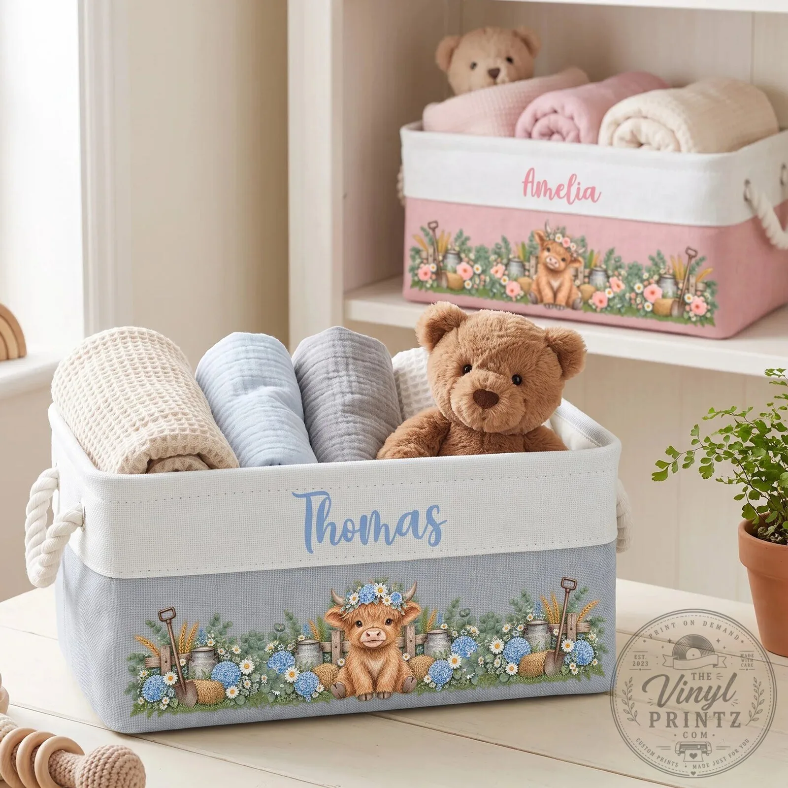 Personalized Highland Cow Baby Girl Nursery Storage Basket 10 Personalized Highland Cow Baby Girl Nursery Storage Basket